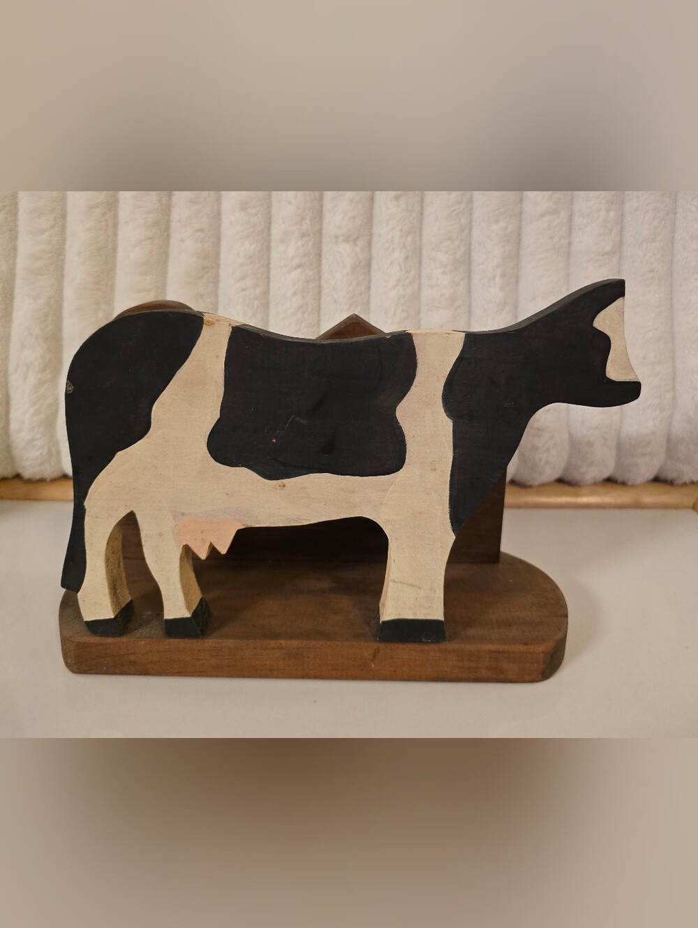 Vintage 1980s Wooden Cow Napkin Holder Farmhouse Handmade Folk Art